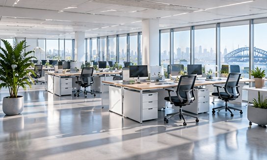 Clean, bright open-plan office in Sydney
